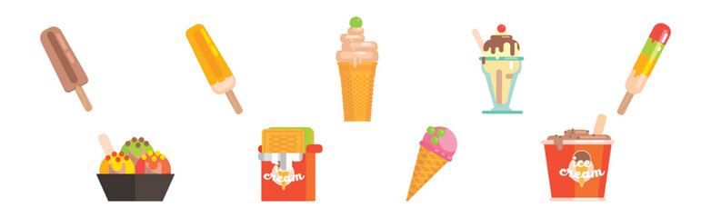 Sweet Ice Cream Frozen Dessert Flat Icon Vector Set - 782133218