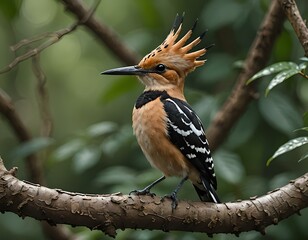 A hoopoe on the branch in the forest 