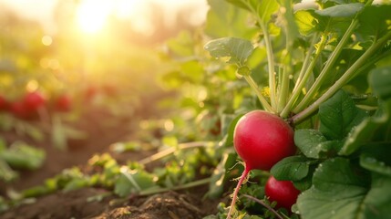 Growing radish harvest and producing vegetables cultivation. Concept of small eco green business organic farming gardening and healthy food