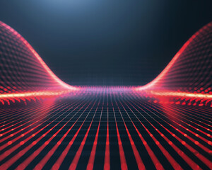 A red and blue background with a red line that is curved