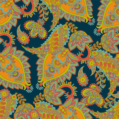 Paisley Floral oriental ethnic Pattern. Seamless Vector Ornament. Ornamental motifs of the Indian fabric patterns. - 782134097