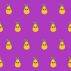 Funny Cute Pear Fruit  Seamless Pattern. Kawaii Bright  Cartoon Character Happy Birthday Wallpaper, Wrapping, Digital Paper Print. Kid Textile fabric Fashion Style. Bold Vivid Color Swatch - 782134205