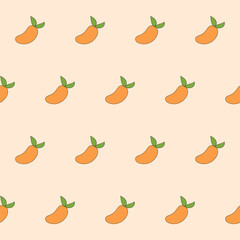 Funny Cute Mango Fruit Seamless Pattern Background. Kawaii Bright  Cartoon Character Happy Birthday Wallpaper, Wrapping, Digital Paper Print. Kid Textile fabric Fashion Style. Bold Vivid Color Swatch