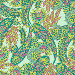 Paisley style Floral seamless pattern. Vector Ornamental Damask background - 782134238