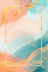 Golden Lines on Coral and Turquoise Abstract Art