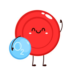 Red blood cell character design. Red blood cell vector. free space for text. Water symbol vector. Oxygen O2 molecule models blue and chemical formulas.