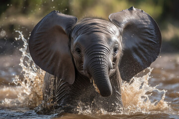 Funny Baby Elephant Playing In Water