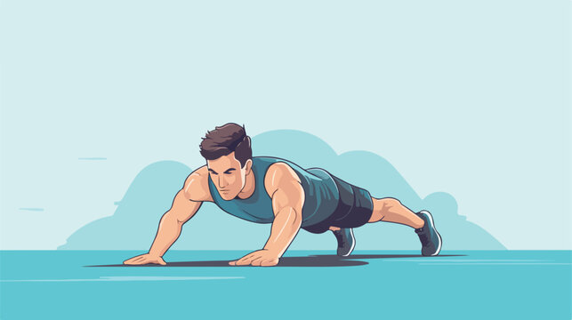 Simple man doing push-up vector illustration 2d fla