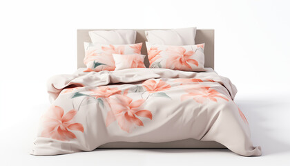 Elegant bedding set with pink floral pattern 3d render