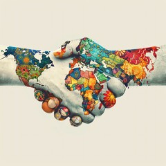 International business relations, handshake across the globe, connecting cultures