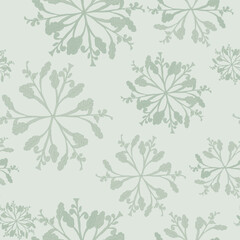 Floral leaves and stems in geometrical patterns, toile de jouy style in green vector artwork seamless pattern