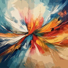 ABSTRACT EXPLOSION PATTERN, Brushed texture, Canvas, Oil painting, Wallpaper, Poster. Brush strokes seems painting beautiful colorful expansion of paint shades from the center of the image with motion