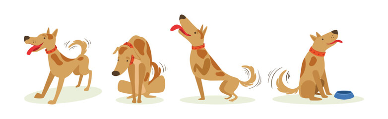 Funny Dog Domestic Pet and Animal in Different Pose Vector Set - 782139853