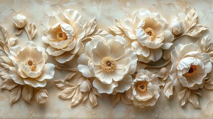 Delicate Floral Stucco with Golden Accents on Light Wall