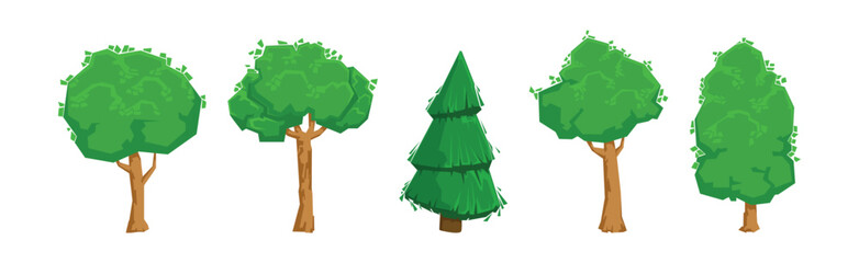 Green Tree with Trunk as Landscape Element Vector Illustration Set - 782140458