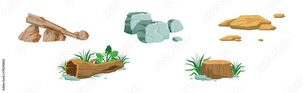 Poster forest element and outdoor environment object vector set