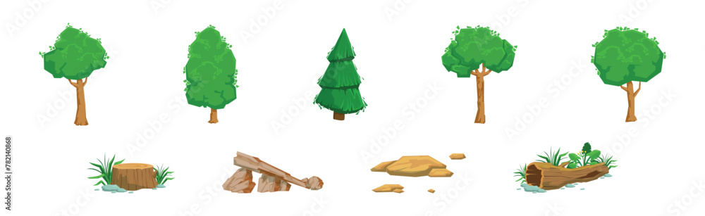 Poster forest element and outdoor environment object vector set
