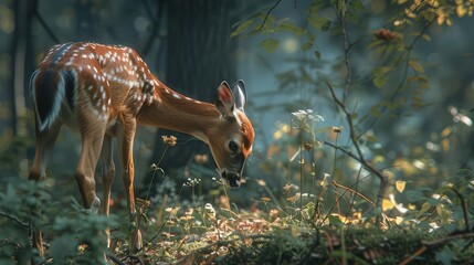 Wildlife encounters, Photograph encounters with wildlife in their natural habitat, such as deer grazing near a campsite or birds perched on branches - obrazy, fototapety, plakaty