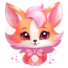 Fototapeta premium Cute spring fox with little birds. Hand drawn illustration.