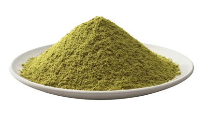 green matcha powder isolated on transparent background cutout