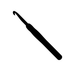 Crochet hook illustration, icon. Vector black silhouette.