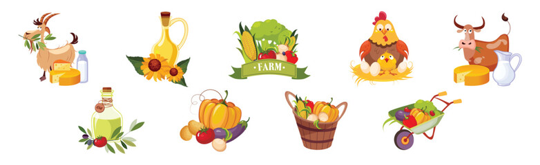 Farm Natural Product and Organic Produce Object Vector Set - 782142428