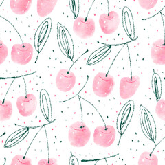 Seamless pattern with cherry berries. Watercolor