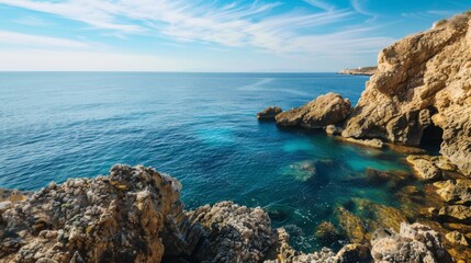 Fototapeta premium Waterbody Adjacent to Rocky Cliff