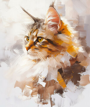 Cat oil painting in palette knife style, painted animal portrait art