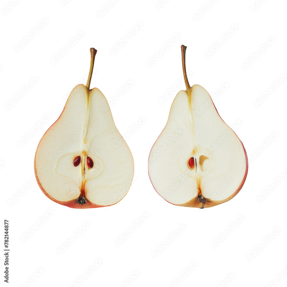 Poster half-eaten pear with another pear slice