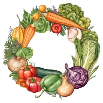 Assorted fresh vegetables and fruits for a healthy vegetarian diet, on transparent background with png file. Cut out background.