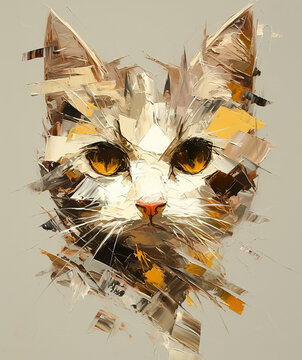Cat oil painting in palette knife style, painted animal portrait art