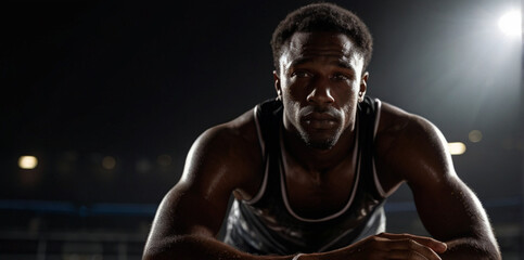 Fototapeta na wymiar A close up of muscular black man posing after workout