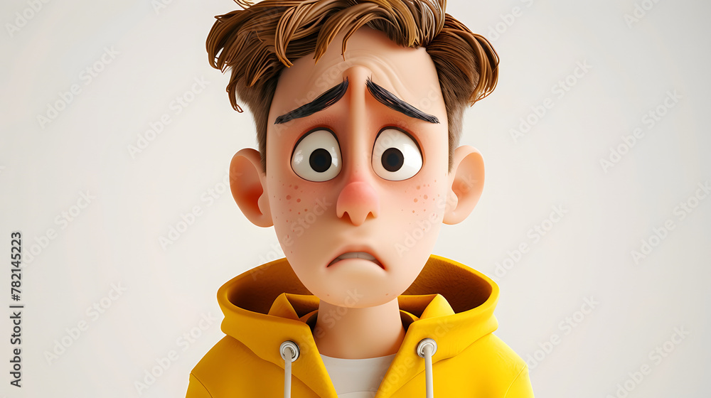 Wall mural Sad stressed upset cartoon character young man 