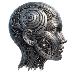 Head made of computer parts. Head is made of many small parts, and it looks like it is made of metal. Head is very detailed and has lot of different parts. Isolated object