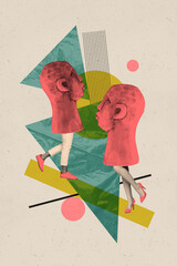 Collage picture artwork of two unusual beautiful statues sculpture people isolated on drawing...
