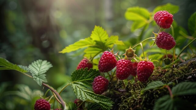 Raspberries in the forest. AI generated