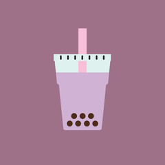 Bubble tea icon. Boba tea with tapioca pearls. Asian Taiwanese drink. Vector illustration. 