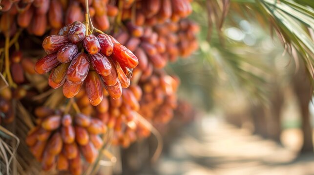 Ready to ripe dates hanging from the tree AI generated