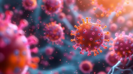 Coronavirus Cells Floating in Colorful Abstract Background - obrazy, fototapety, plakaty