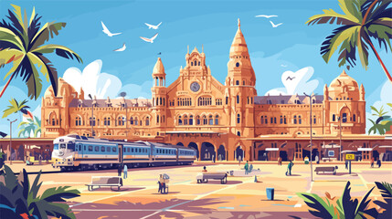 Sketch of Chatrapati shivaji terminus railway stati - obrazy, fototapety, plakaty