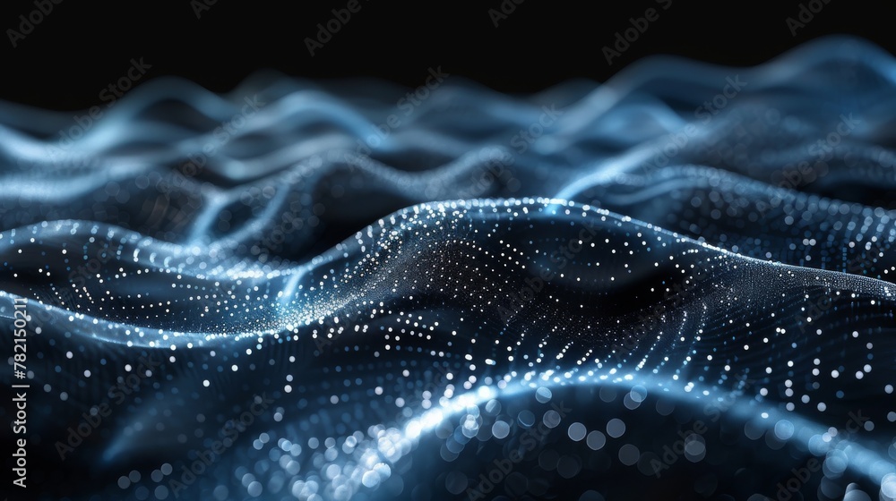 Fototapete An abstract background with a dynamic wave. 3D rendering of a wave of particles.