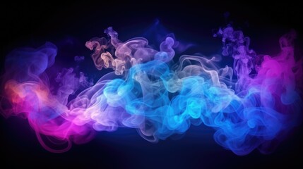 Neon blue and purple colorful smoke clouds on a black background