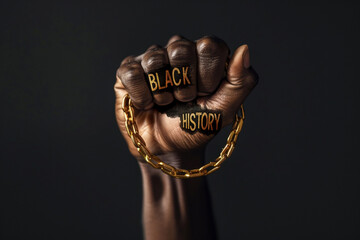 Black History Month banner - hand with chain. Black history month African American history celebration.