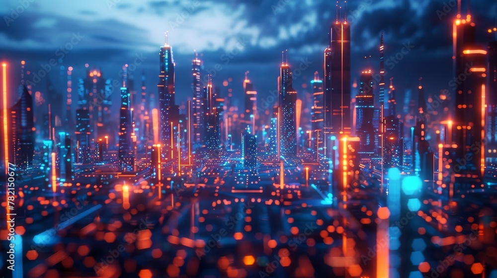 Aufkleber an illustration rendering of a 3d city of cyberspace metaverse with a futuristic background.