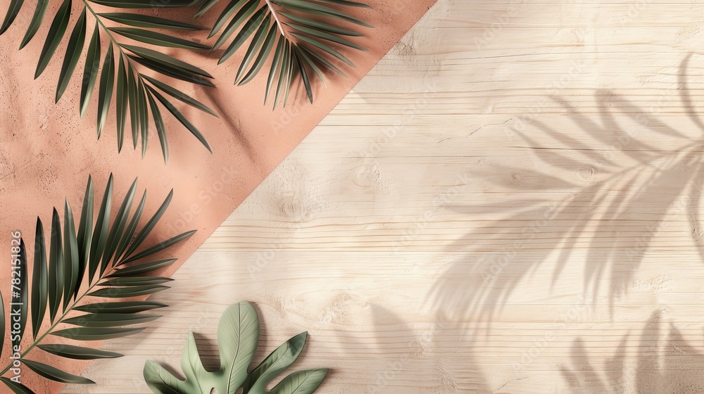 Poster background with natural duotone and wood texture for product display. minimal spring summer concept.