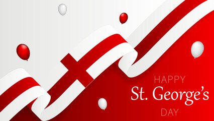 Happy St George Day background!England national day, bent waving ribbons in the colors of the England national flag. - obrazy, fototapety, plakaty