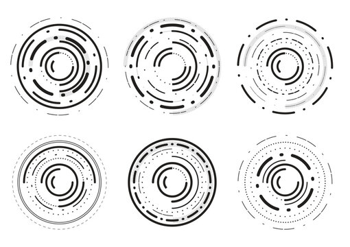 Set of vector graphic circle frames. Vector icon set technology circle design.