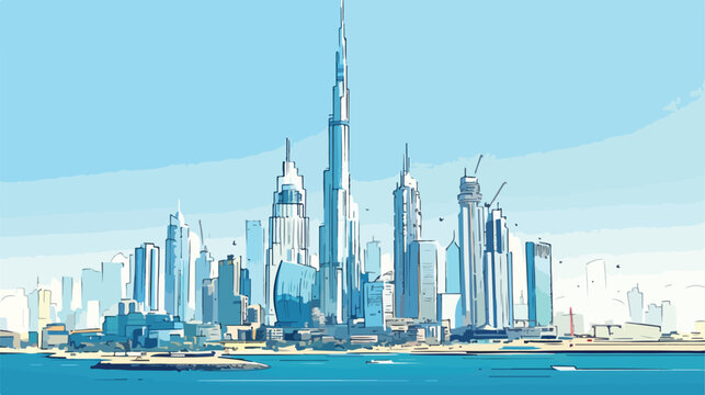 Sketch of Emirates Tower Dubai in vector illustrati