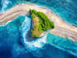 Aerial view of a small island with blue ocean and green islands Sea atmosphere